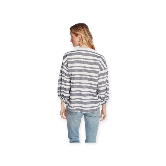 COURT & ROWE Blue Striped Cotton Blouse M - Picture 2 of 12